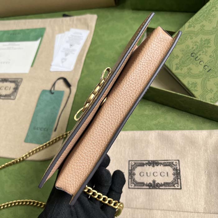 Gucci Women GG Chain Wallet Interlocking G Python Bow Rose Beige Leather