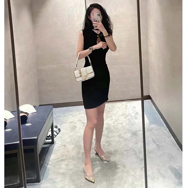 Fendi Women FF Brooch Mini Baguette Fendace White Leather Bag