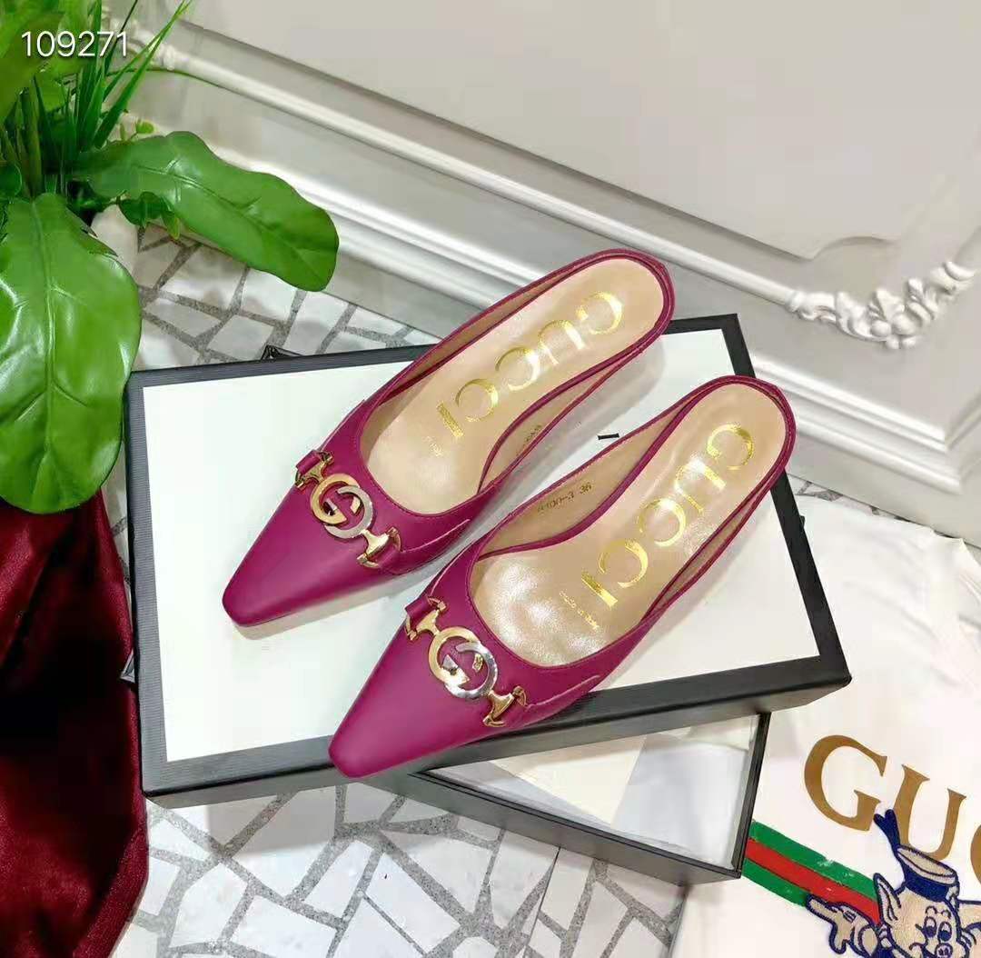 Gucci Women Zumi Leather Slide 4.6 cm Height-Rose