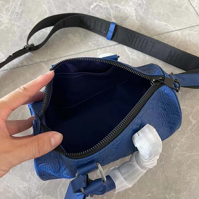 Louis Vuitton LV Unisex Keepall Bandoulière 25 Racing Blue Embossed Taurillon Monogram Cowhide Leather
