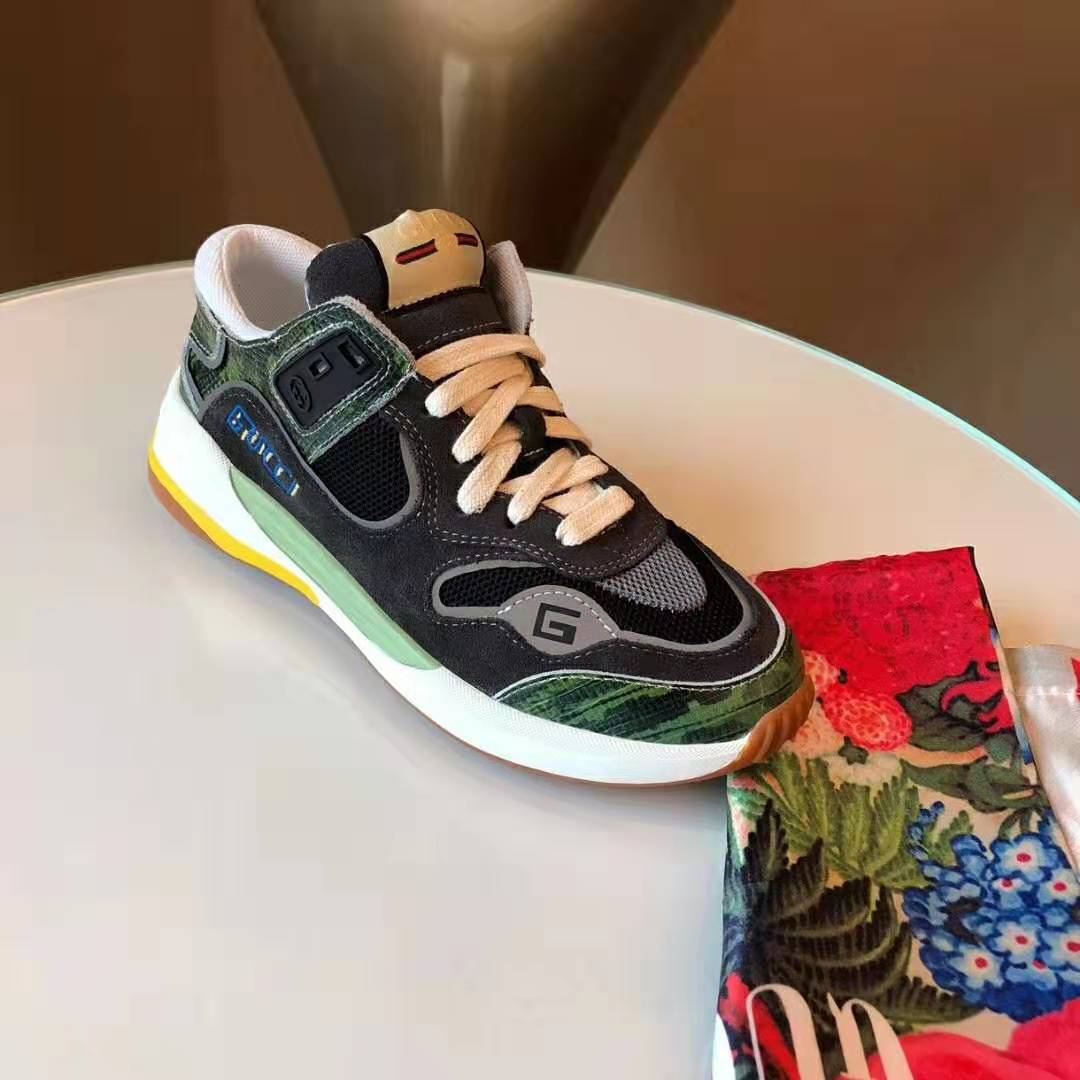 Gucci Men’s Ultrapace Sneaker in Embroidered G Detail 3 cm Heel-Green