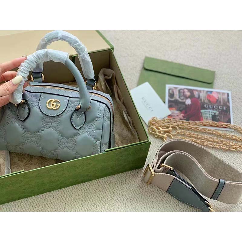 Gucci Women Marmont Leather Mini Bag Bright Green GG Matelassé Leather