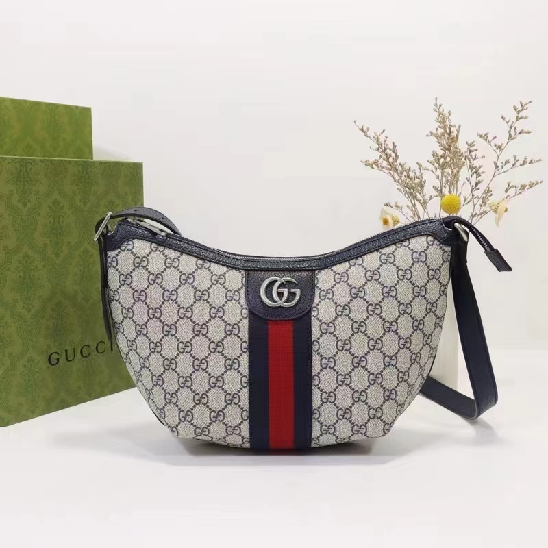Gucci Unisex Ophidia GG Small Shoulder Bag Beige Blue GG Supreme Canvas