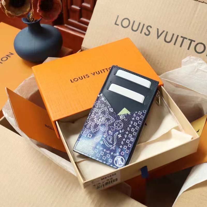 Louis Vuitton LV Unisex Coin Card Holder Blue Taurillon Cowhide Leather