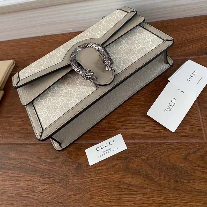 Gucci Women Dionysus Small GG Bag Beige White GG Supreme Canvas