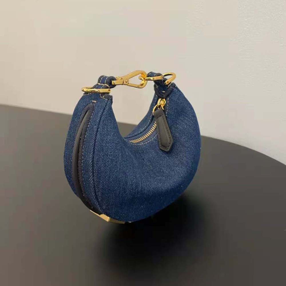 Fendi Women Nano Fendigraphy Blue Denim Charm