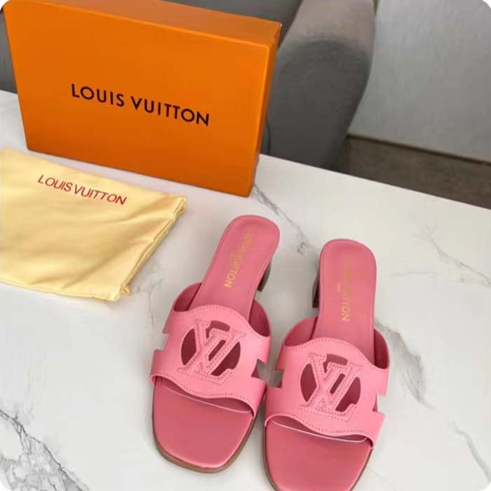 Louis Vuitton LV Women Isola Flat Mule Pink Calf Leather Circle Signature
