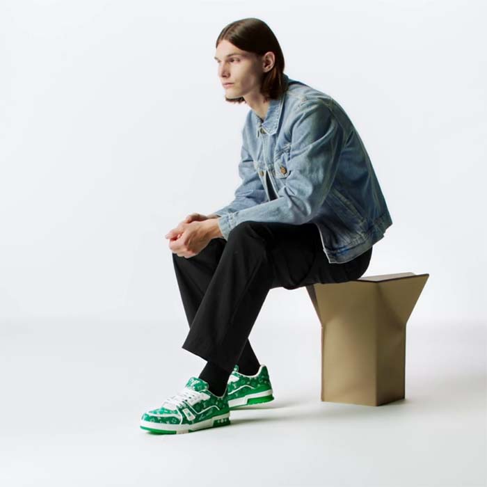 Louis Vuitton LV Unisex LV Trainer Sneaker Green Monogram Textile Rubber Outsole