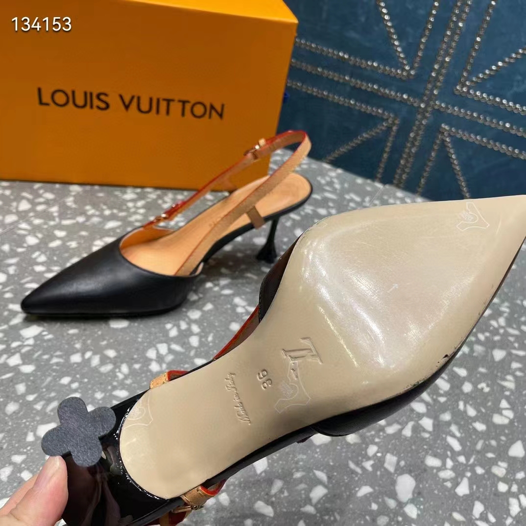 Louis Vuitton LV Women Blossom Slingback Pump Black Lambskin Strap Cowhide Leather