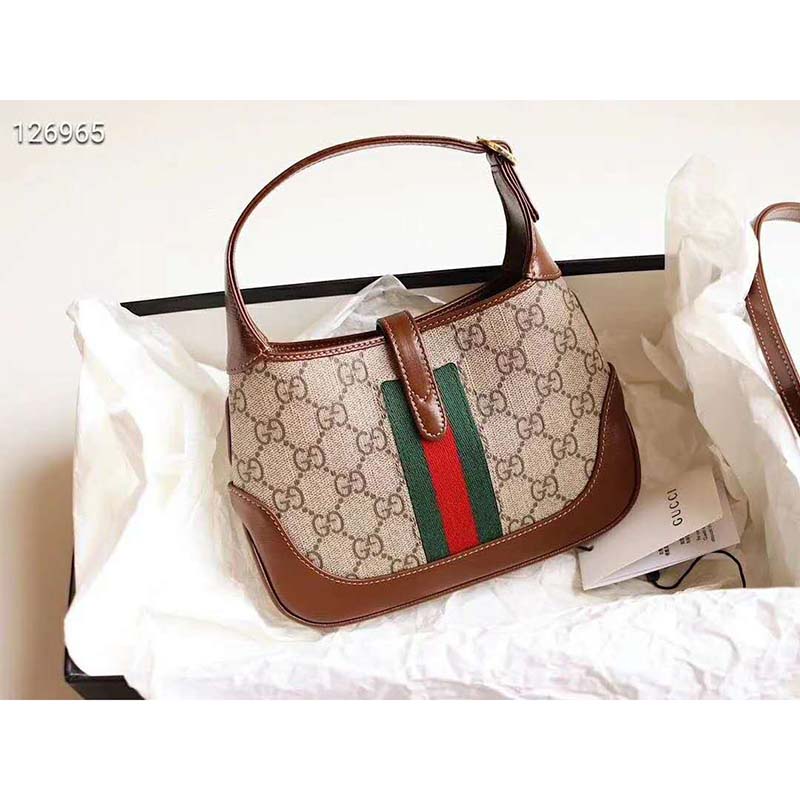 Gucci Women Jackie 1961 Mini Hobo Bag Beige/Ebony GG Supreme Canvas