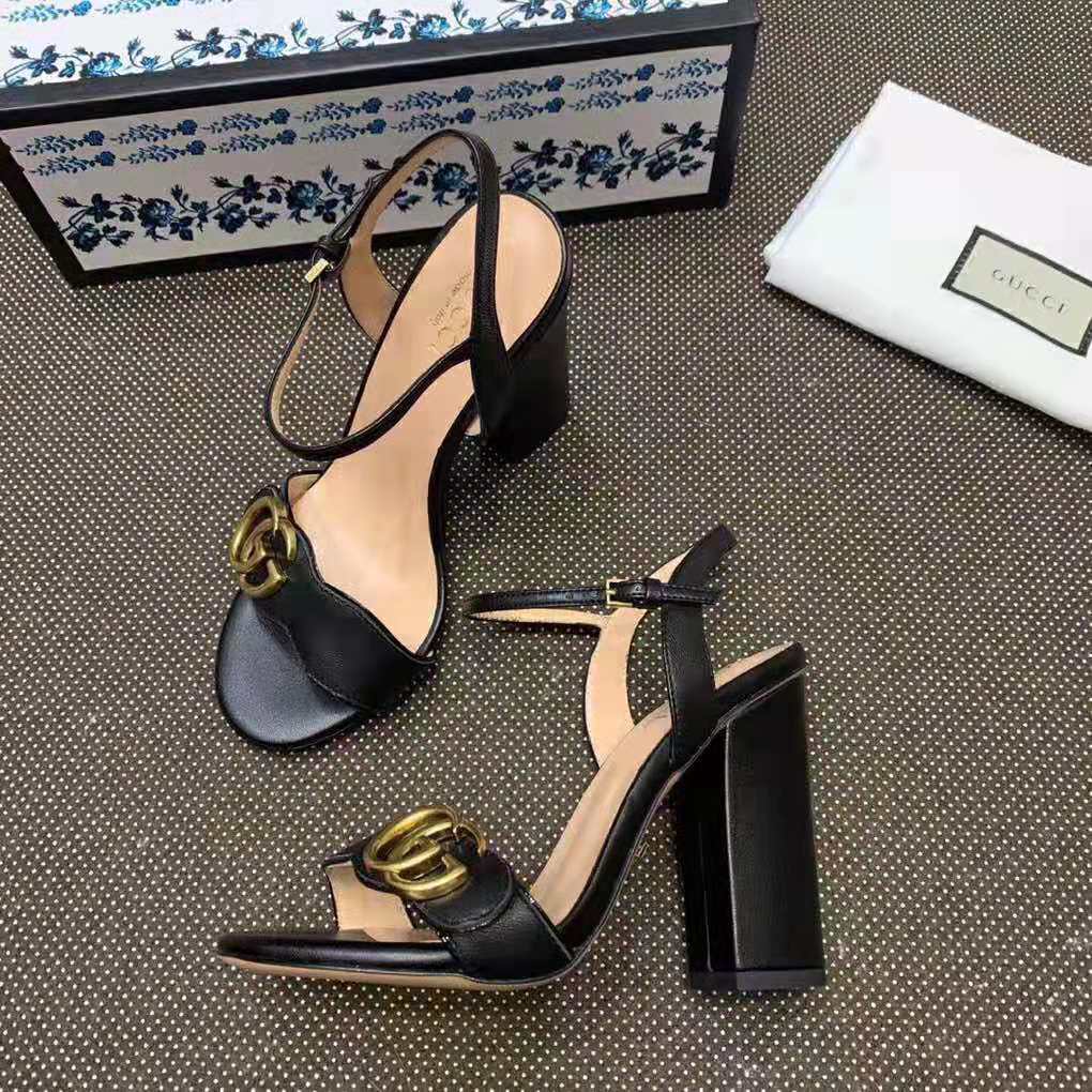 Gucci Women Leather Sandal 10.2 cm Heel-Black