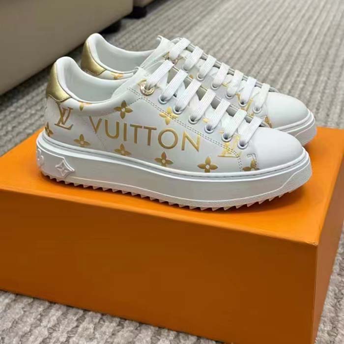 Louis Vuitton LV Unisex Time Out Sneaker Gold Monogram Debossed Calf Leather
