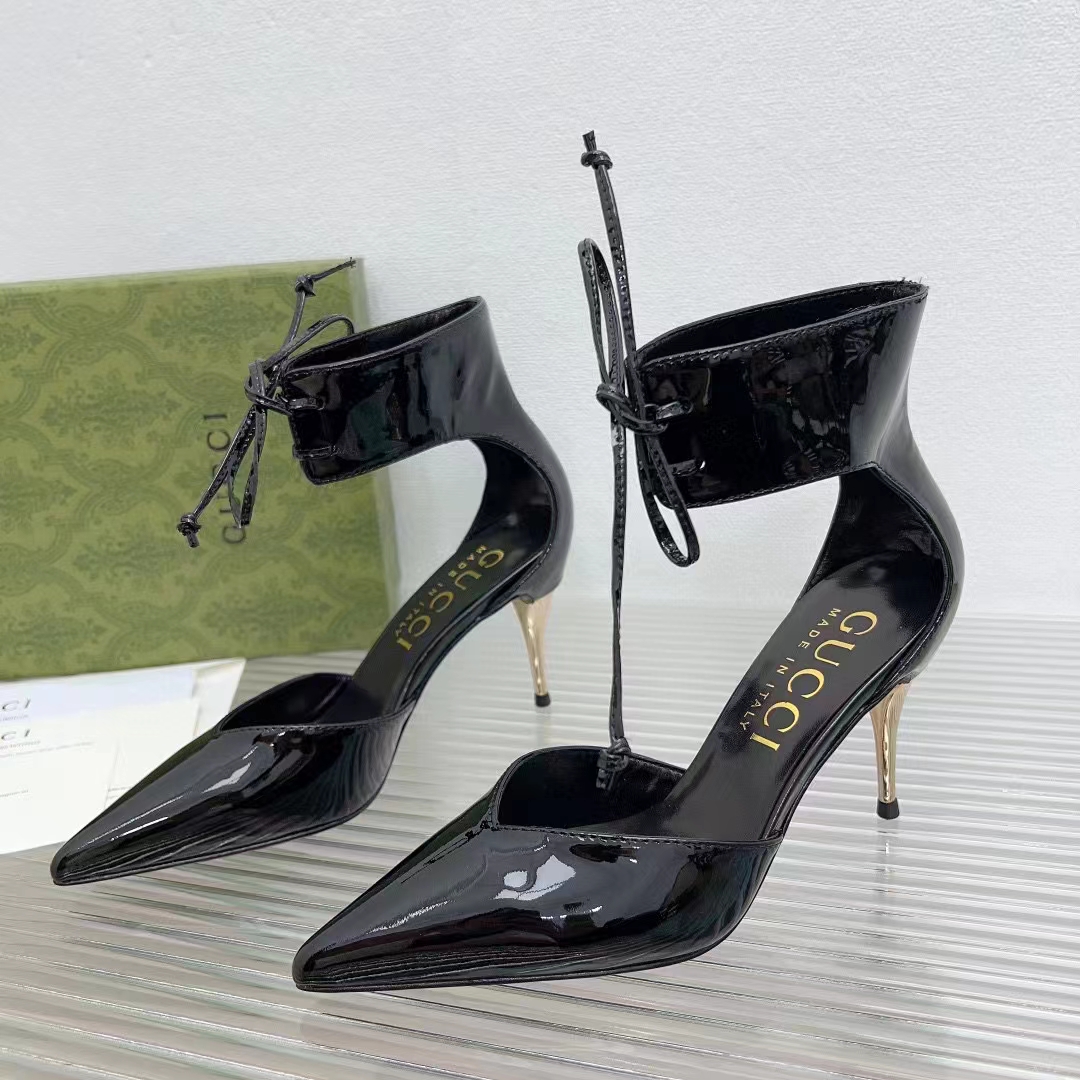 Gucci Women GG High Heel Patent Pump Black Patent Leather 10 CM Heel