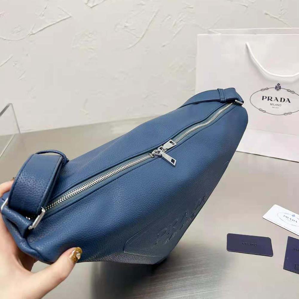 Prada Men Leather Prada Triangle Bag-Navy