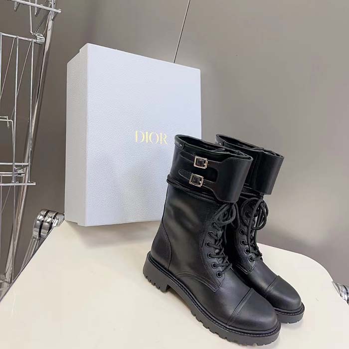 Dior Women CD D-Trap Ankle Boot Black Calfskin Strap Two ‘Dior’ Buckles