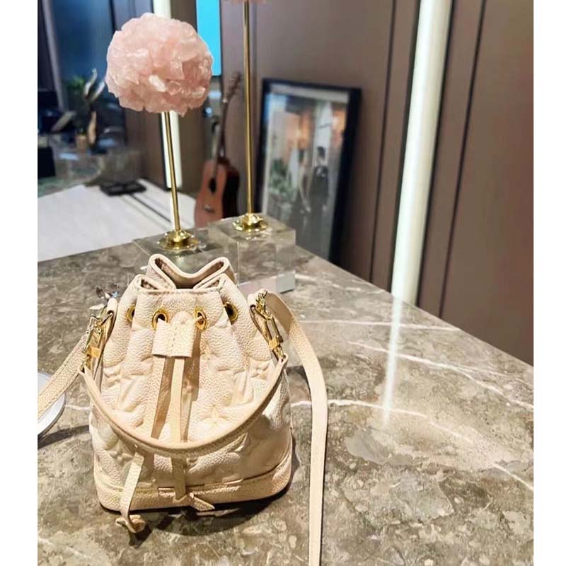 Louis Vuitton LV Women Nano Noé Bucket Bag Beige Monogram Embossed Supple Grained Cowhide