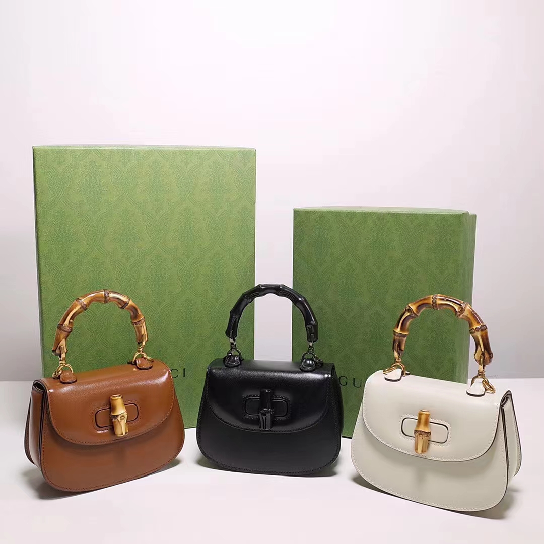 Gucci Women GG Bamboo 1947 Small Top Handle Bag Black Leather Bamboo Hardware