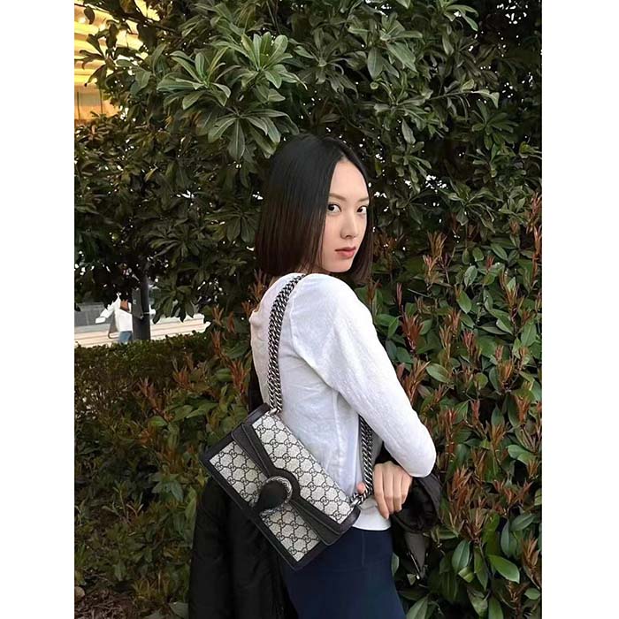 Gucci Women Dionysus GG Small Rectangular Bag Beige Blue GG Supreme Canvas