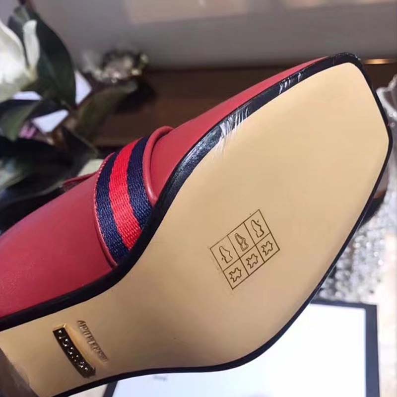 Gucci Women Leather Mid-Heel Loafer Shoes-Red