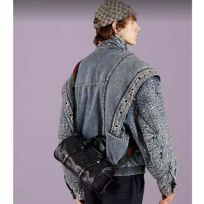 Gucci GG Unisex Small Duffle Bag Tonal Double G Black Leather