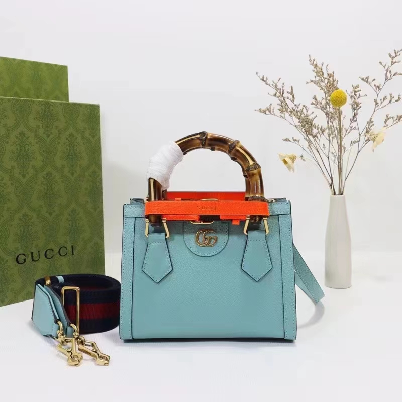 Gucci GG Women Diana Mini Tote Bag Light Blue Leather Double G