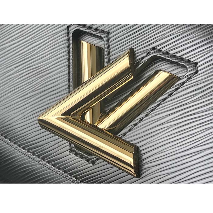 Louis Vuitton LV Women Twist MM Handbag Black Epi Grained Leather Monogram Flower