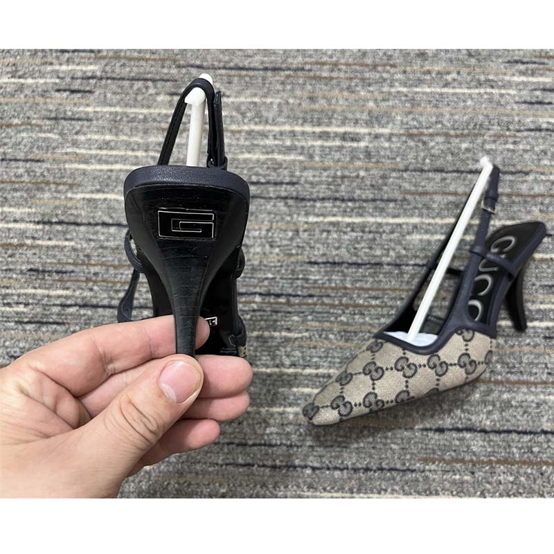 Gucci Women Slingback Pump Beige Blue GG Supreme Canvas Low 3 cm Heel