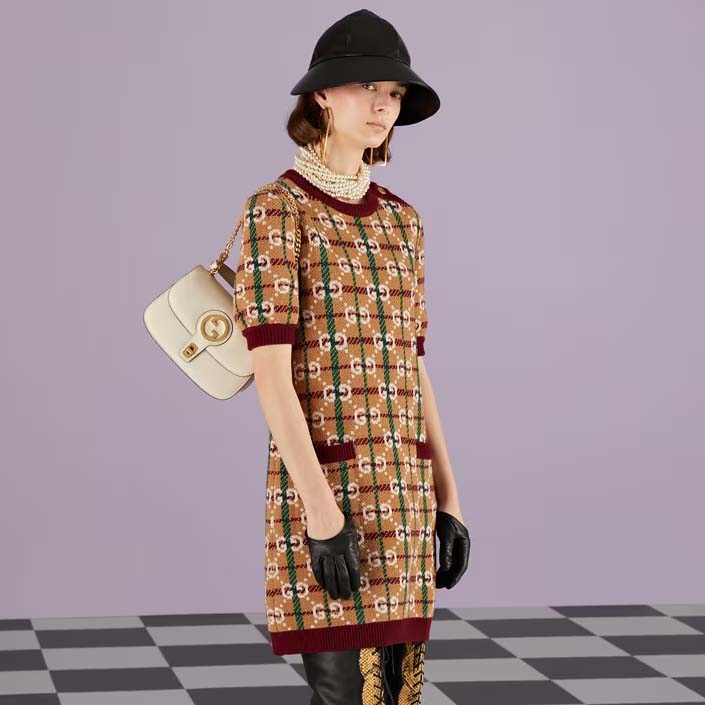 Gucci Women GG Blondie Top-Handle Bag White Leather Round Interlocking G