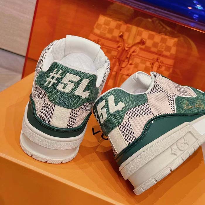 Louis Vuitton Unisex LV Trainer Sneaker Green Damier Grained Calf Leather Rubber Monogram Flowers