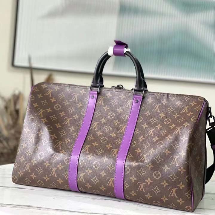 Louis Vuitton LV Unisex Keepall Bandoulière 50 Travel Bag Purple Monogram Coated Canvas