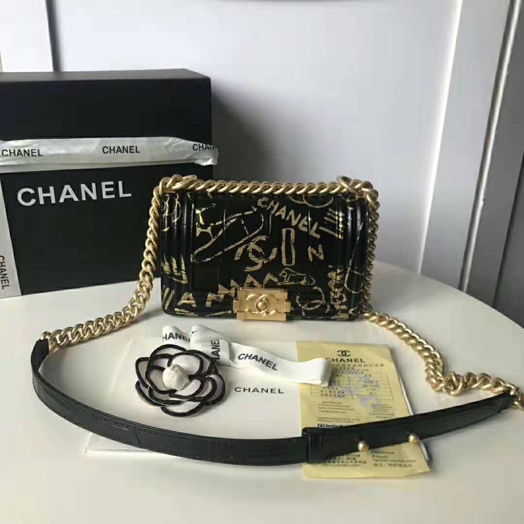 Chanel Women Small Boy Chanel Handbag in Crocodile Embossed Printed Leather