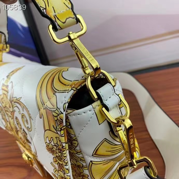 Fendi Women FF Baguette Fendace Quilted White Silk Bag