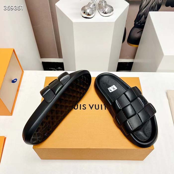 Louis Vuitton LV Unisex Waterfront Mule Black Maxi Damier Rubber Waterproof Rubber