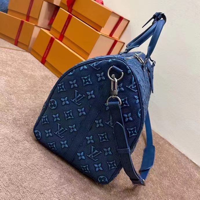 Louis Vuitton LV Unisex Keepall Bandoulière 50 Weekend Bag Denim Blue Cowhide Leather