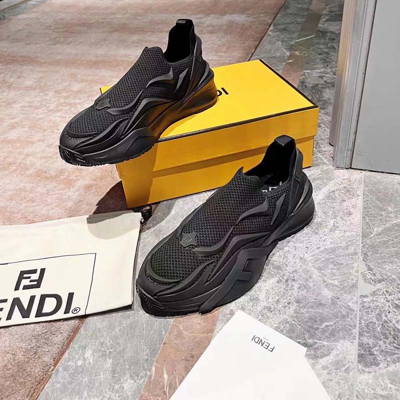 Fendi Unisex FF Fendi Flow Black Mesh Running Sneakers