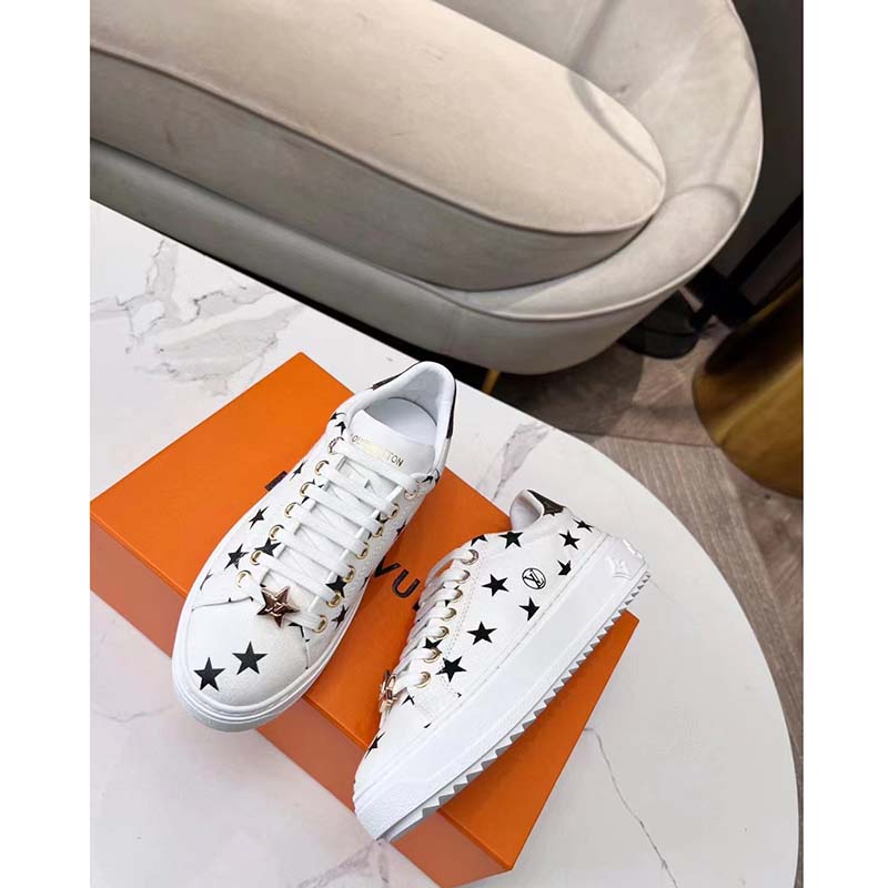 Louis Vuitton LV Unisex Time Out Sneaker Black White Printed Canvas Rubber Outsole