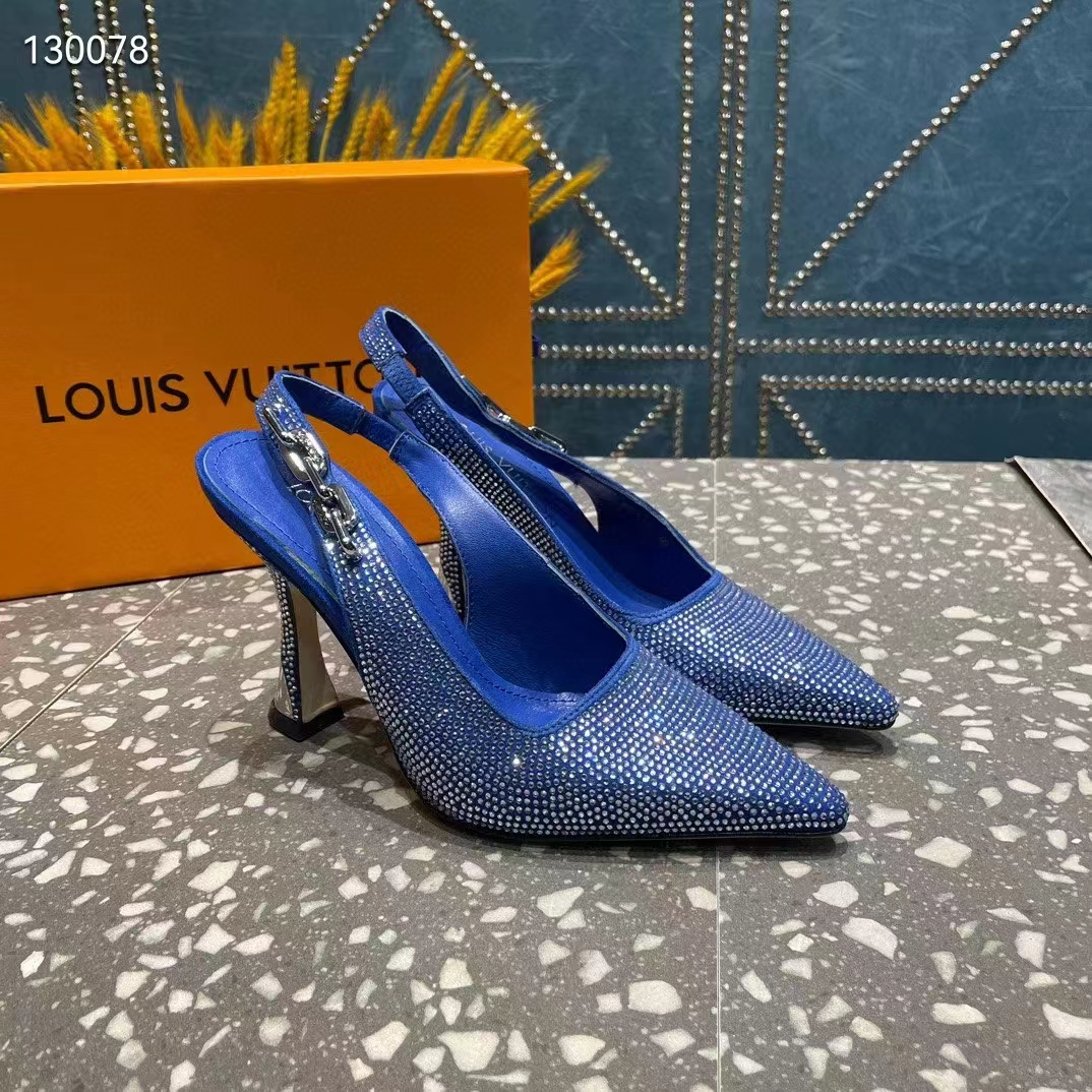 Louis Vuitton LV Women Sparkle Slingback Pump Bleu Roi Blue Strass 9.5 Cm Heel