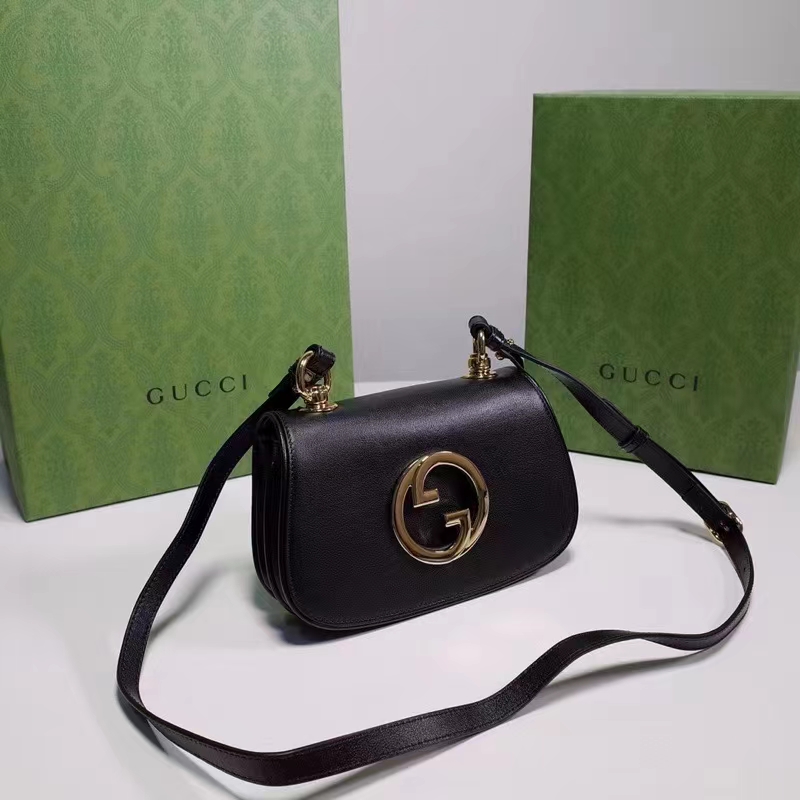 Gucci Women GG Blondie Mini Bag Black Leather Round Interlocking G