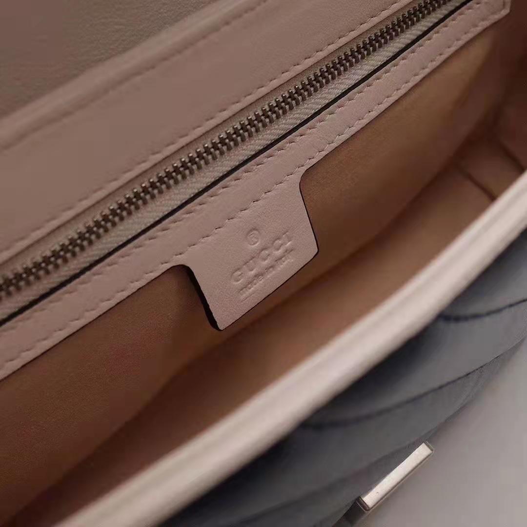 Gucci GG Women GG Marmont Small Shoulder Bag in Blue Diagonal Matelassé Leather