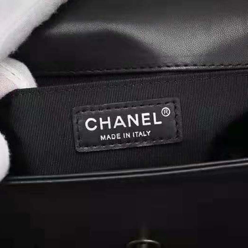Chanel Women Small Boy Chanel Handbag in Calfskin Leather-Black