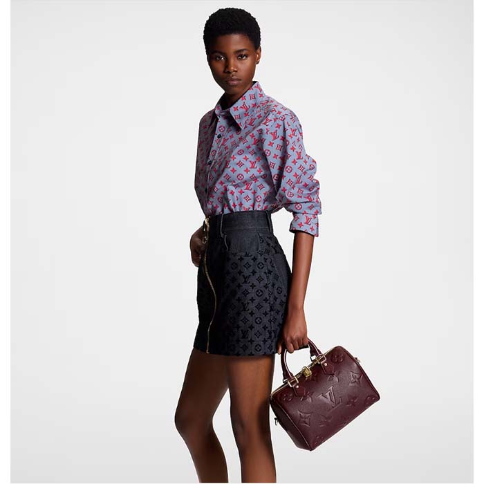 Louis Vuitton LV Women Speedy Bandoulière 25 Wine Red Monogram Empreinte Embossed Grained Cowhide Leather