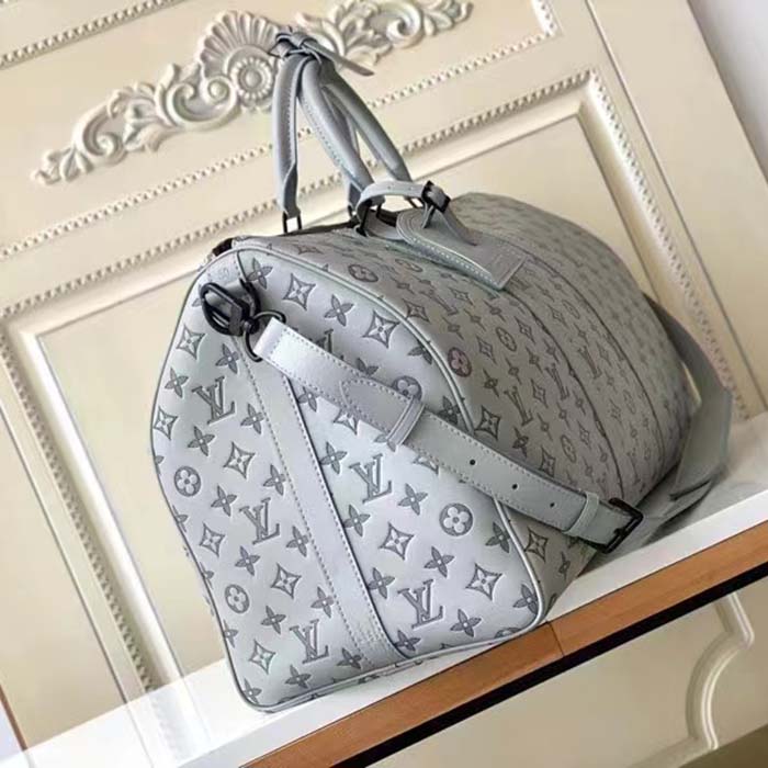 Louis Vuitton LV Unisex Keepall Bandoulière 50 Bag Anthracite Gray Monogram Shadow Calf Leather