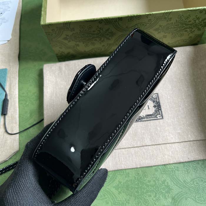 Gucci Women GG Marmont Patent Super Mini Bag Black Matelassé Chevron Leather