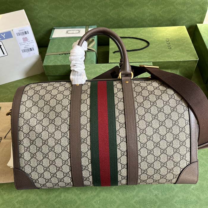 Gucci Unisex Savoy Large Duffle Bag Beige Ebony GG Supreme Canvas Double G
