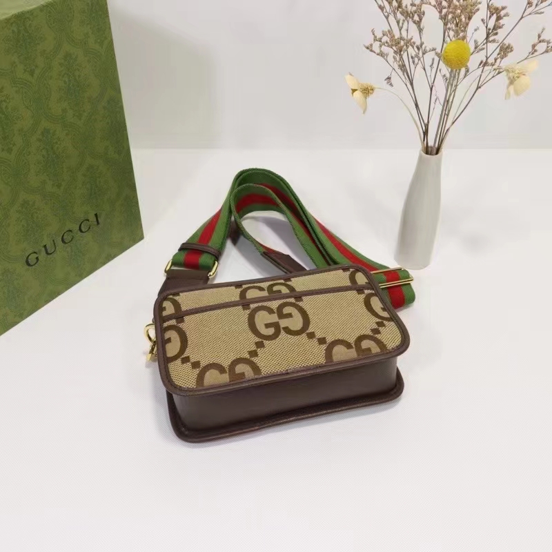 Gucci Unisex Jumbo GG Mini Bag Camel Ebony Canvas Double G