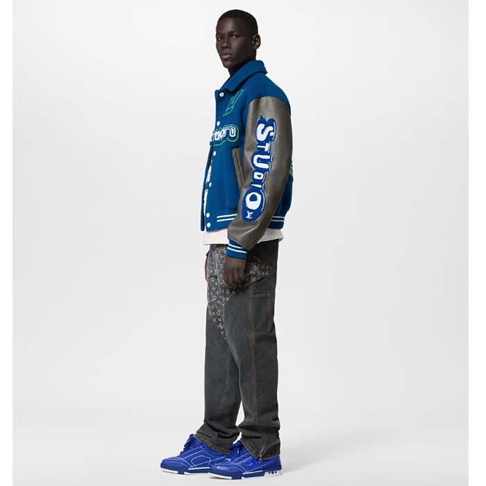 Louis Vuitton Unisex LV Skate Sneaker Blue Grained Calf Leather Double Laces Rubber Outsole