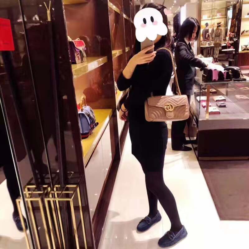 Gucci GG Women GG Marmont Small Matelassé Shoulder Bag Pink Double G