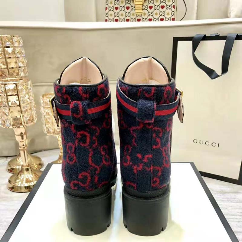Gucci Women Gucci Zumi GG Wool Ankle Boot in Blue and Red GG Wool