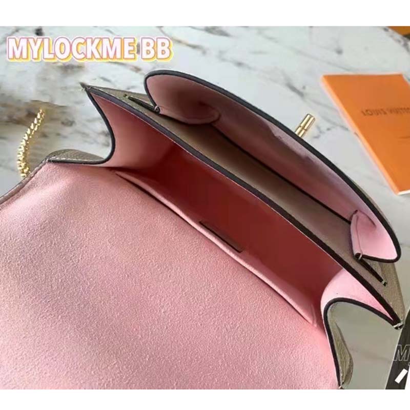 Louis Vuitton LV Women Mylockme Chain Bag Beige Soft Grained Calfskin Turn Lock