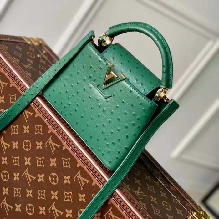 Louis Vuitton LV Women Capucines Mini Menthe Mint Ostrich Leather Monogram Flower